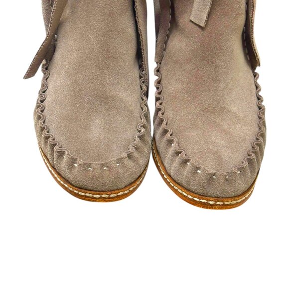 MATIKO Gray Suede Wedge Slip On Ankle Tie Booties - Picture 4 of 8